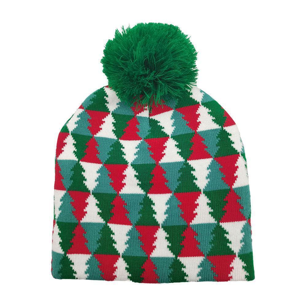 Christmas Tree Patterned Pom Pom Beanie Hat - Jewelry Store by Erik Rayo