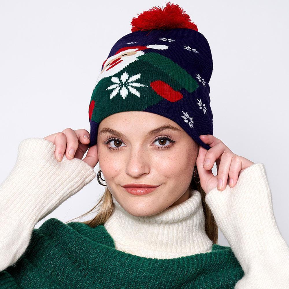 Snowy Santa Claus Pom Pom Beanie Hat - Jewelry Store by Erik Rayo