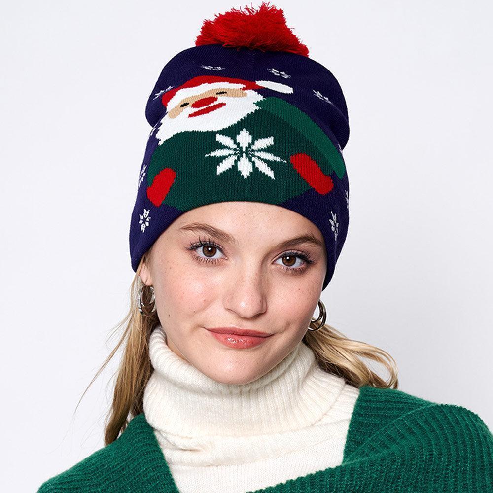 Snowy Santa Claus Pom Pom Beanie Hat - Jewelry Store by Erik Rayo