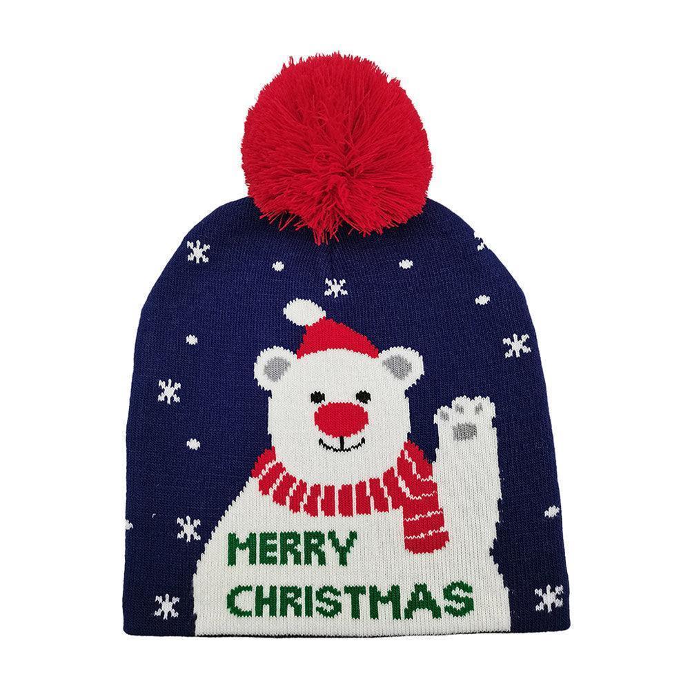 Merry Christmas Message Polar Bear Pom Pom Beanie Hat - Jewelry Store by Erik Rayo