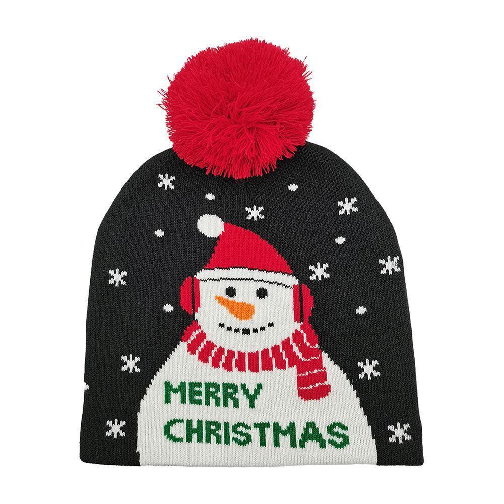 Merry Christmas Message Snowman Pom Pom Beanie Hat - Jewelry Store by Erik Rayo