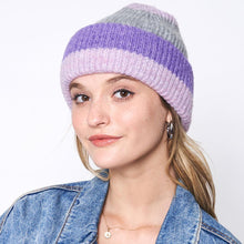 Load image into Gallery viewer, Striped Ribbed Beanie Hat
