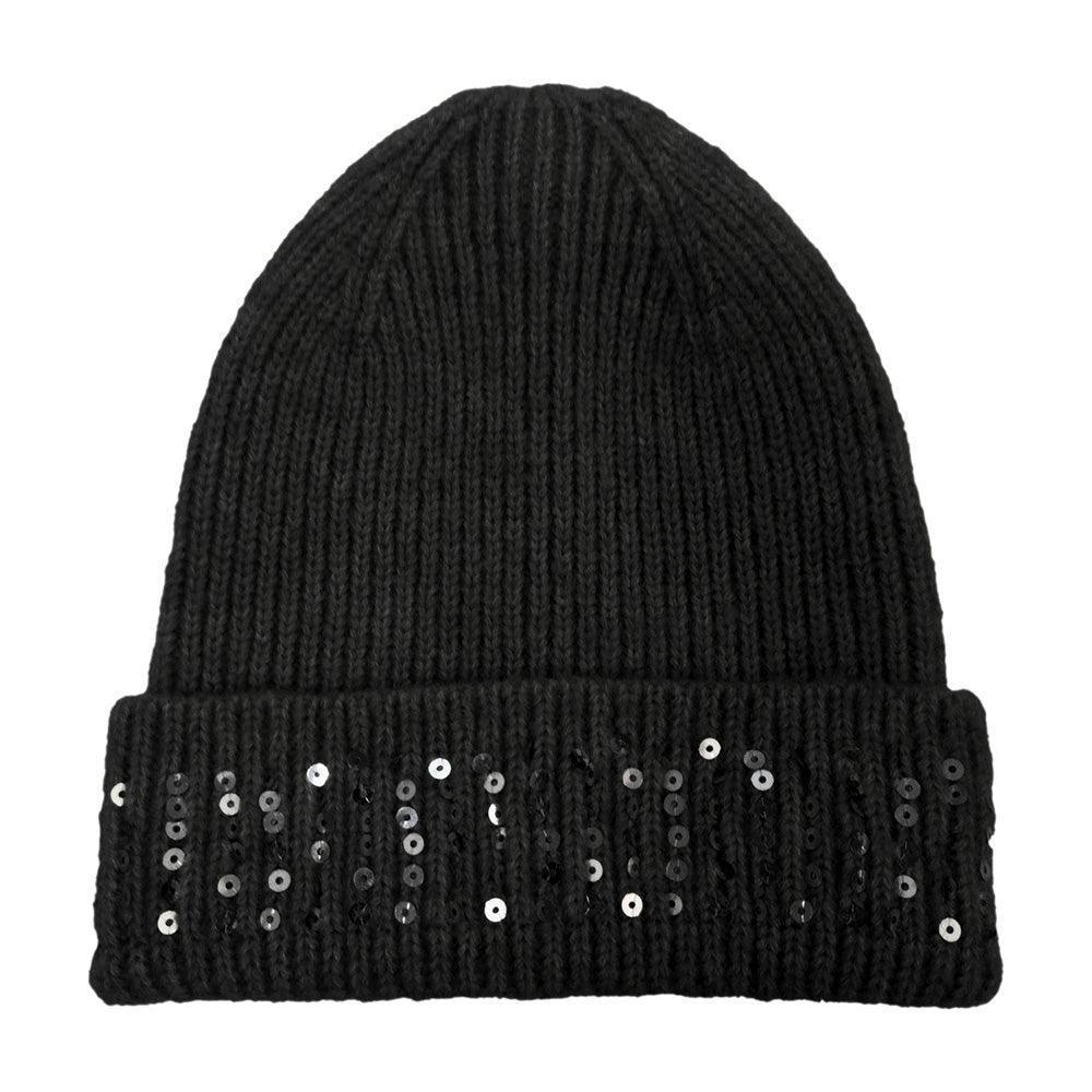 Solid Ribbed Sequin Cuff Beanie Hat - Jewelry Store by Erik Rayo