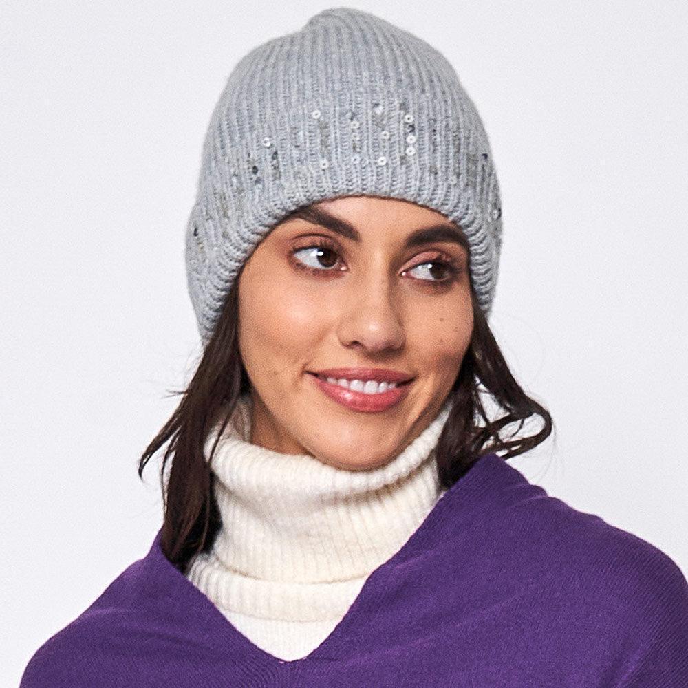 Solid Ribbed Sequin Cuff Beanie Hat - Jewelry Store by Erik Rayo
