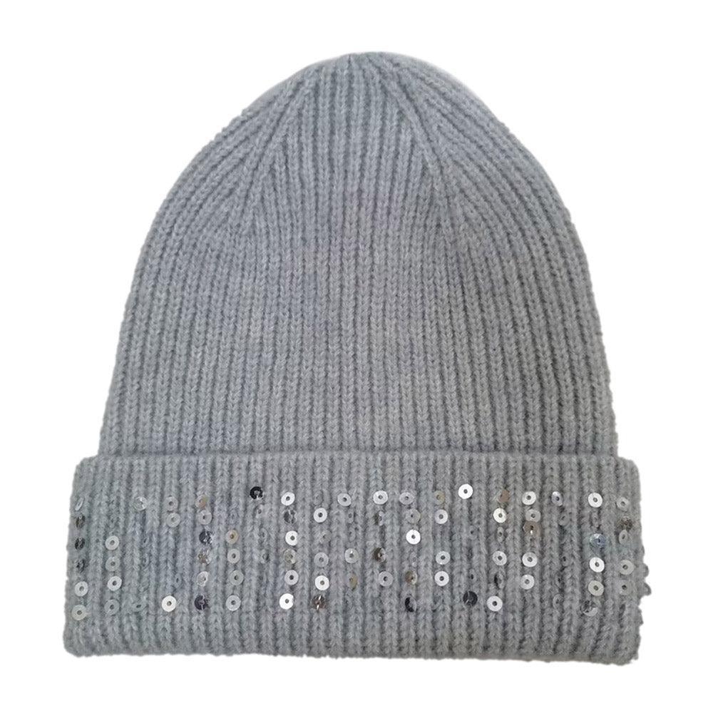 Solid Ribbed Sequin Cuff Beanie Hat - Jewelry Store by Erik Rayo