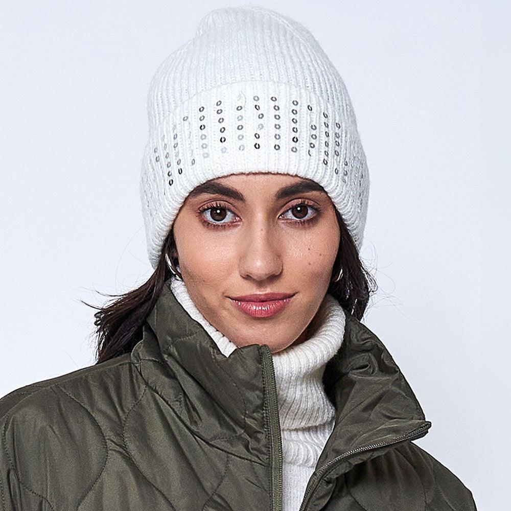 Solid Ribbed Sequin Cuff Beanie Hat - Jewelry Store by Erik Rayo