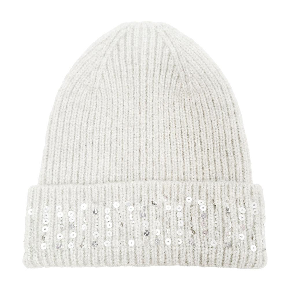 Solid Ribbed Sequin Cuff Beanie Hat - Jewelry Store by Erik Rayo