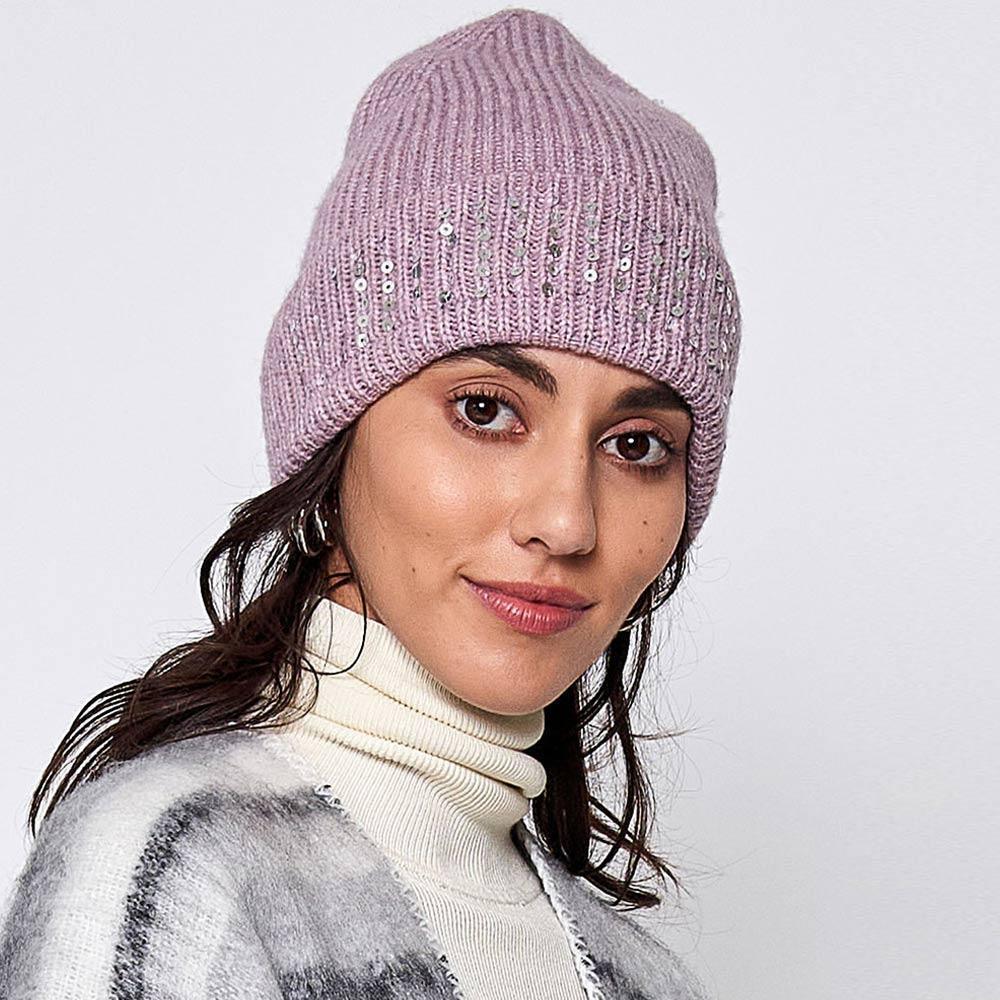 Solid Ribbed Sequin Cuff Beanie Hat - Jewelry Store by Erik Rayo