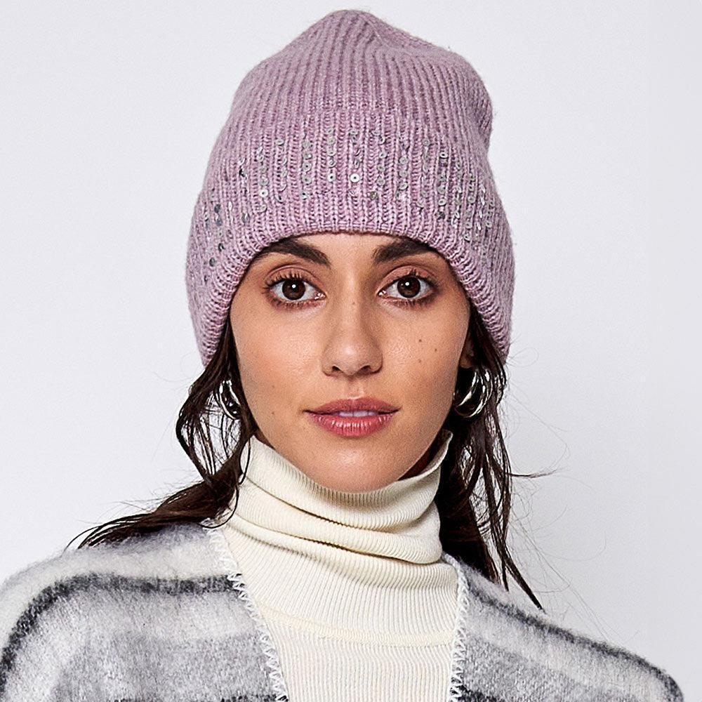 Solid Ribbed Sequin Cuff Beanie Hat - Jewelry Store by Erik Rayo
