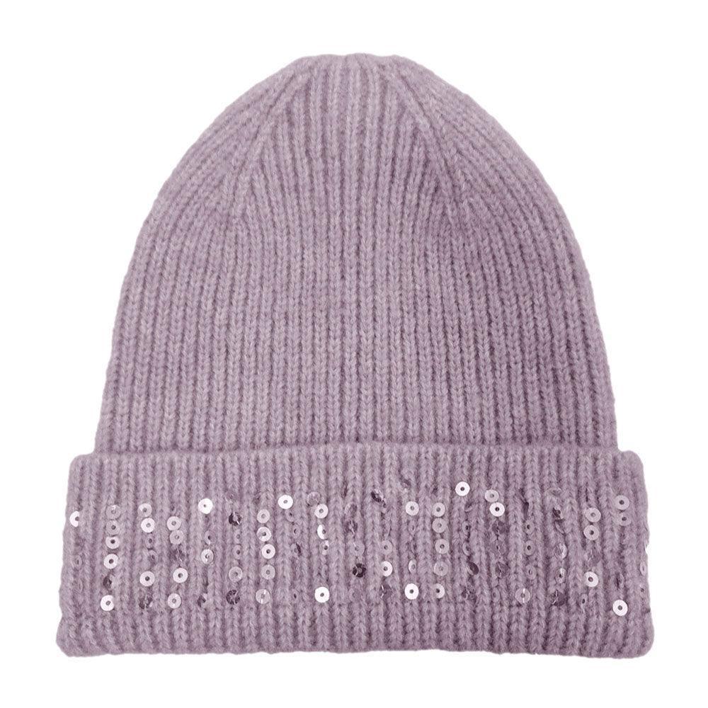 Solid Ribbed Sequin Cuff Beanie Hat - Jewelry Store by Erik Rayo