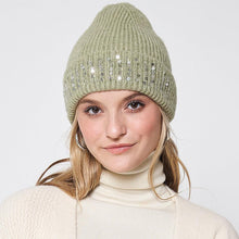 Load image into Gallery viewer, Solid Ribbed Sequin Cuff Beanie Hat
