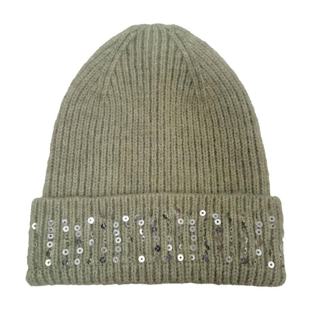 Solid Ribbed Sequin Cuff Beanie Hat - Jewelry Store by Erik Rayo