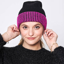 Load image into Gallery viewer, Two Tone Cuff Beanie Hat
