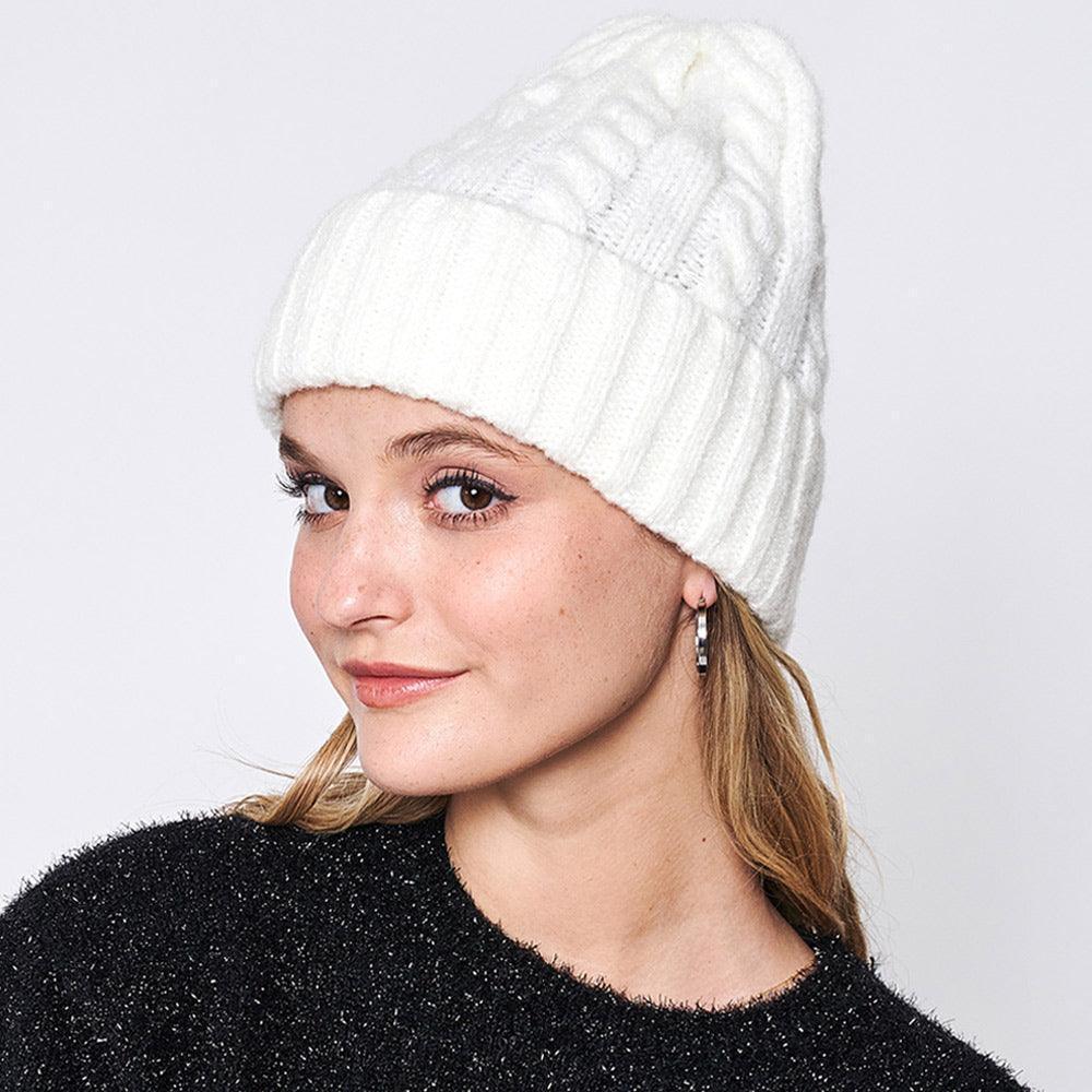 Solid Cable Knit Beanie Hat - Jewelry Store by Erik Rayo