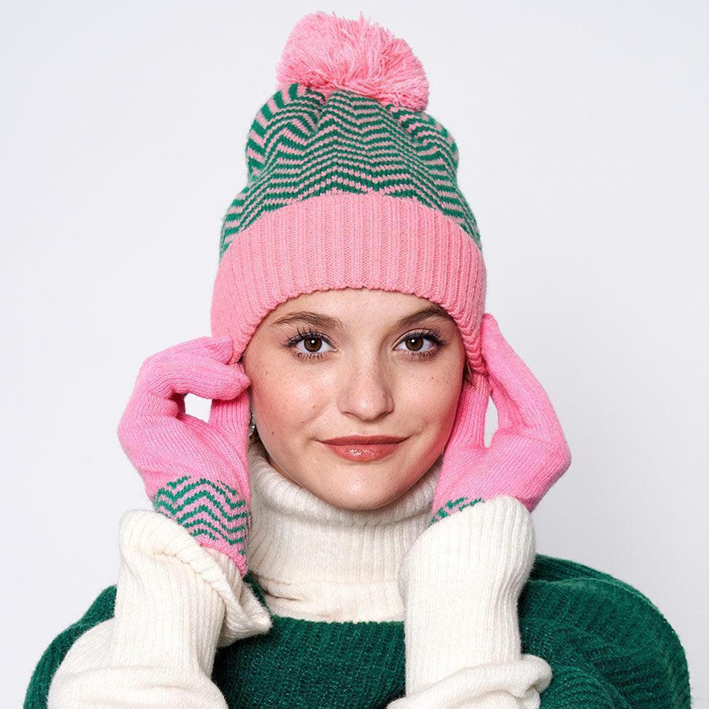 Zigzag Chevron Patterned Pom Pom Beanie Hat - Jewelry Store by Erik Rayo