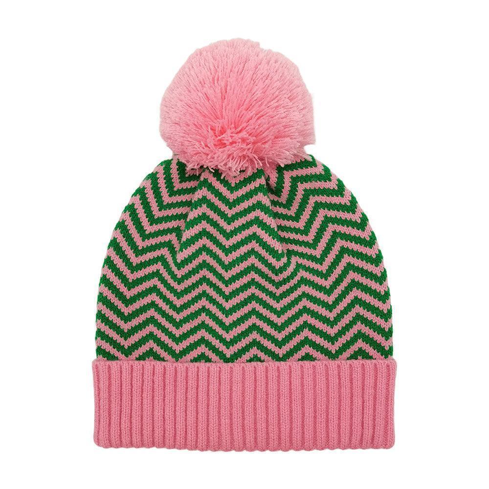 Zigzag Chevron Patterned Pom Pom Beanie Hat - Jewelry Store by Erik Rayo