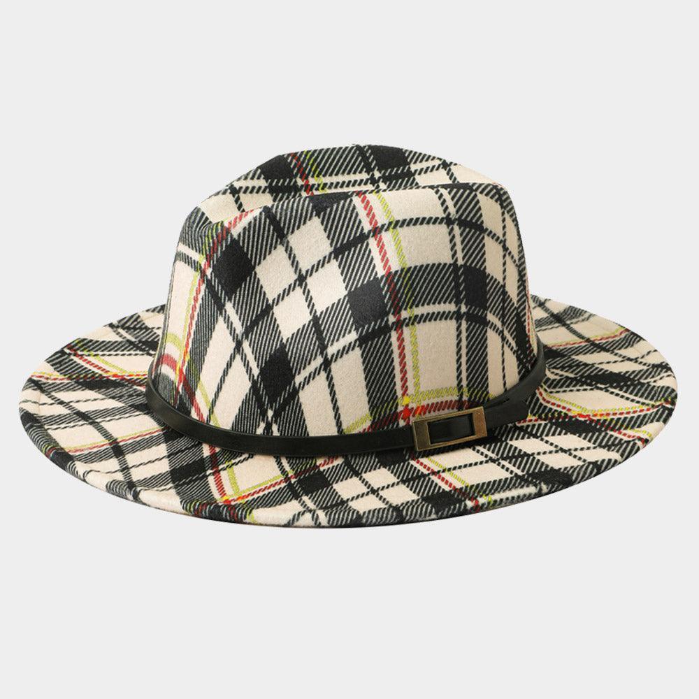 Belt Band Accented Plaid Check Patterned Fedora Hat - Jewelry Store by Erik Rayo