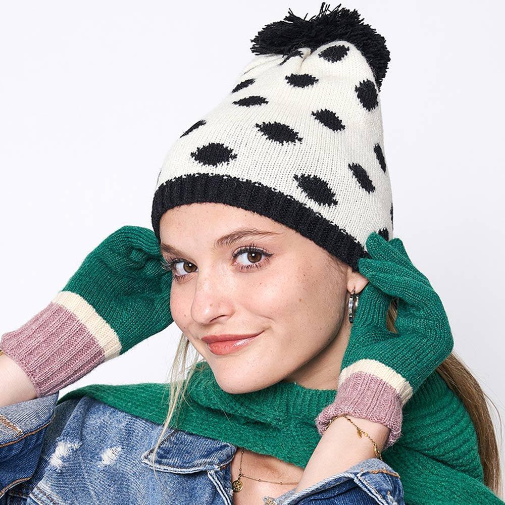 Polka Dot Pom Pom Beanie Hat - Jewelry Store by Erik Rayo