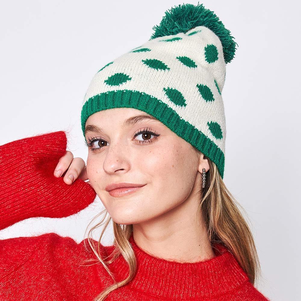 Polka Dot Pom Pom Beanie Hat - Jewelry Store by Erik Rayo