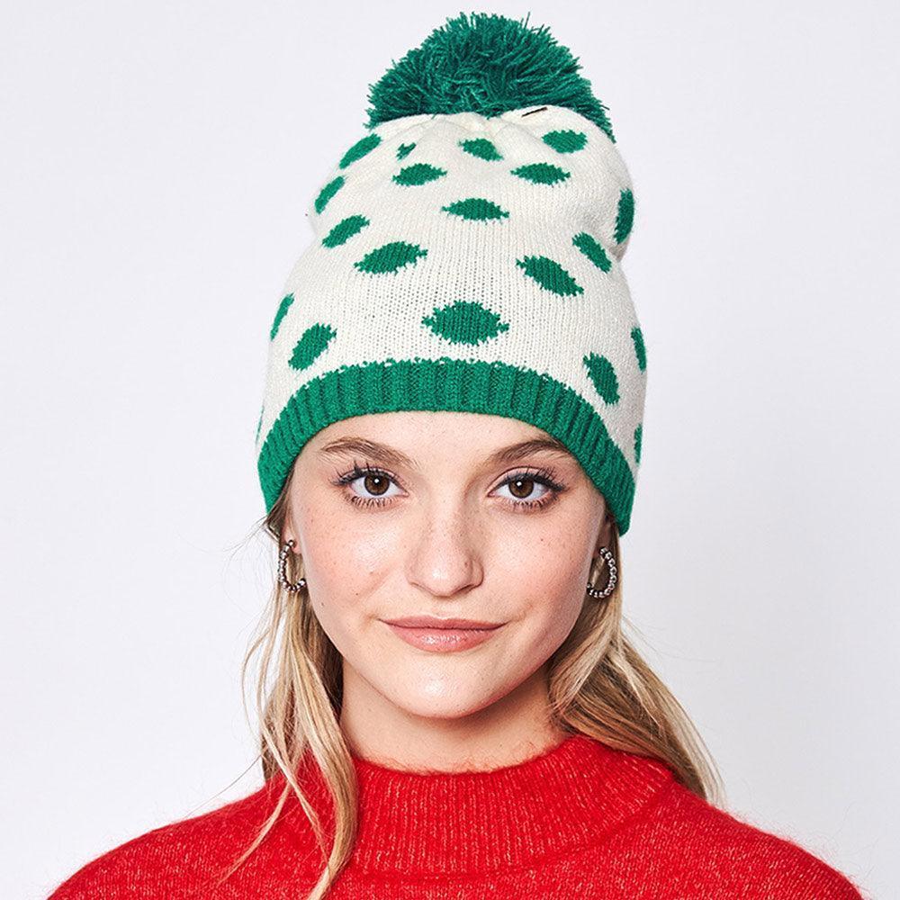Polka Dot Pom Pom Beanie Hat - Jewelry Store by Erik Rayo
