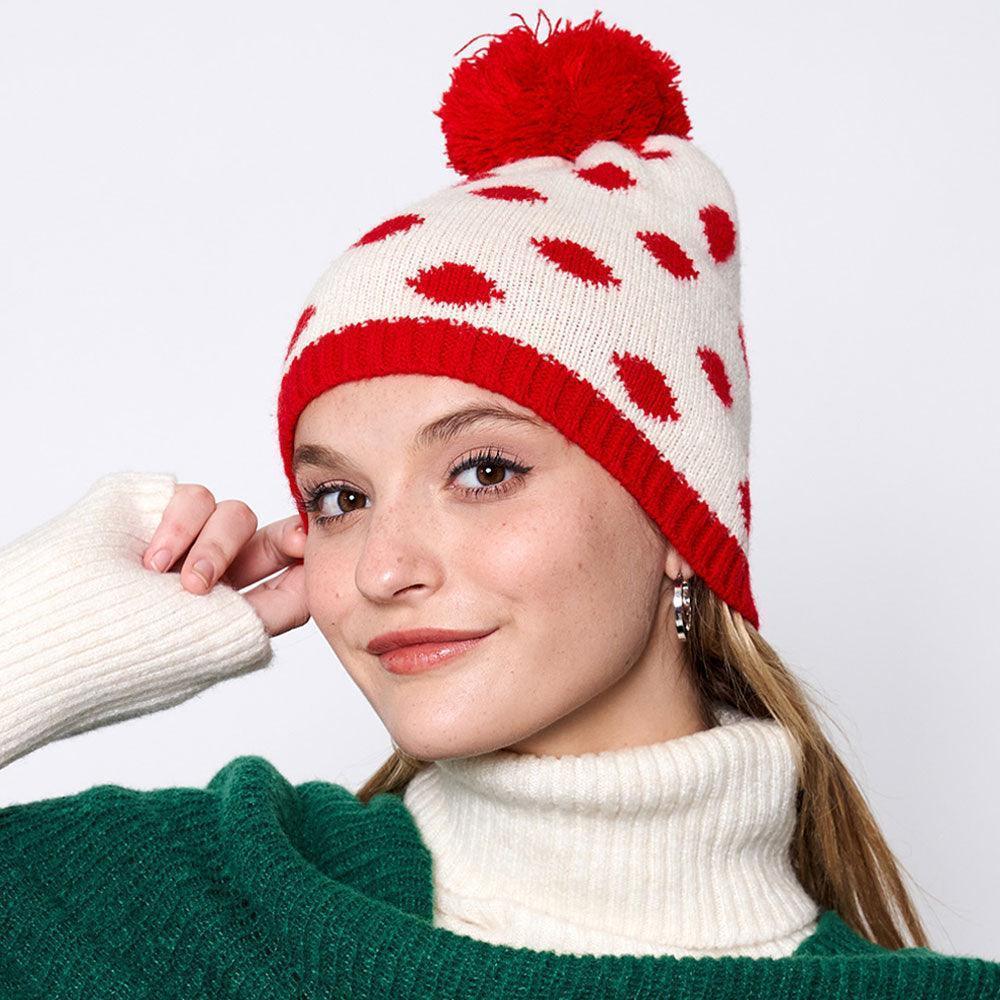 Polka Dot Pom Pom Beanie Hat - Jewelry Store by Erik Rayo