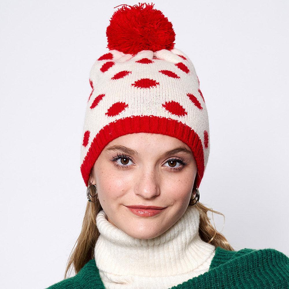 Polka Dot Pom Pom Beanie Hat - Jewelry Store by Erik Rayo