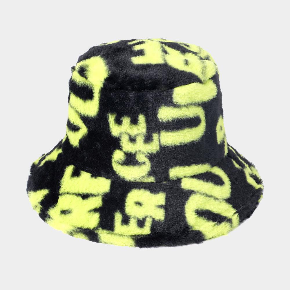 Patterned Faux Fur Bucket Hat