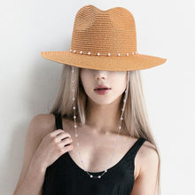 Load image into Gallery viewer, Pearl Embellished Panama Straw Sun Hat
