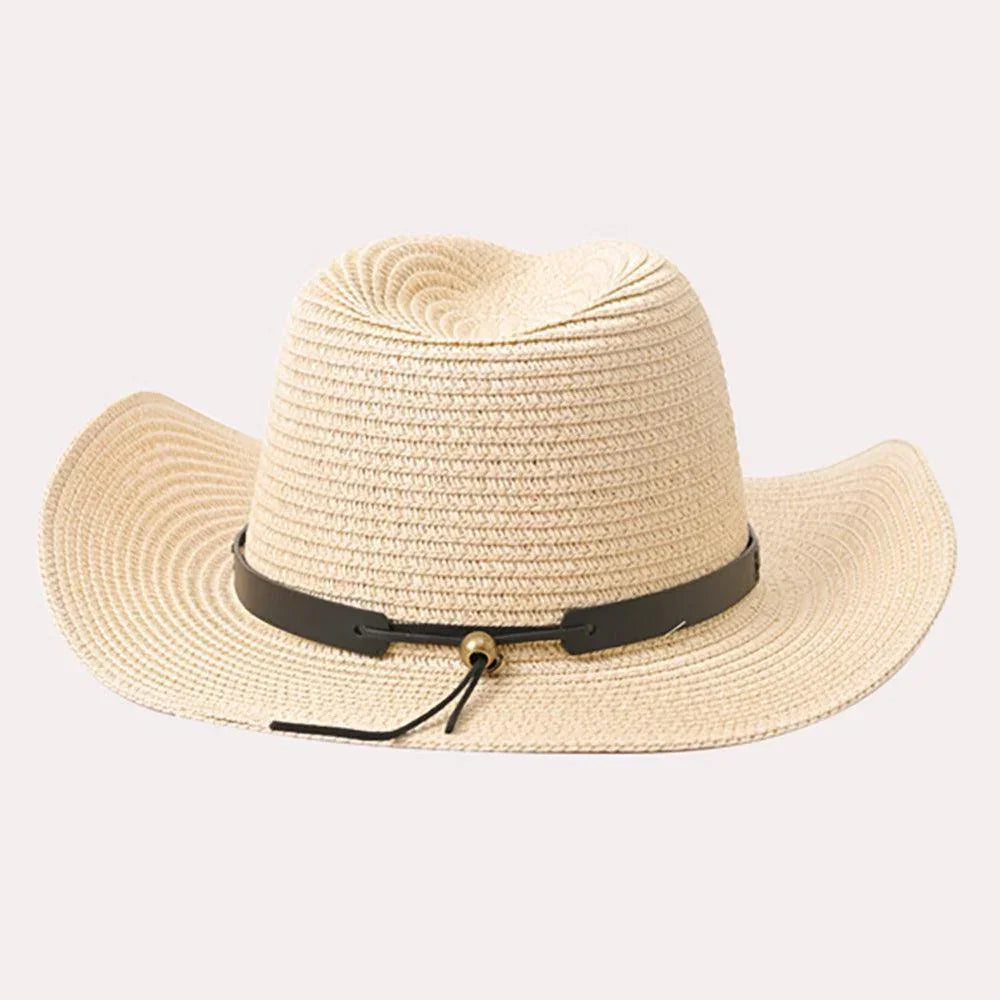 Faux Leather Band Straw Panama Sun Hat - Jewelry Store by Erik Rayo