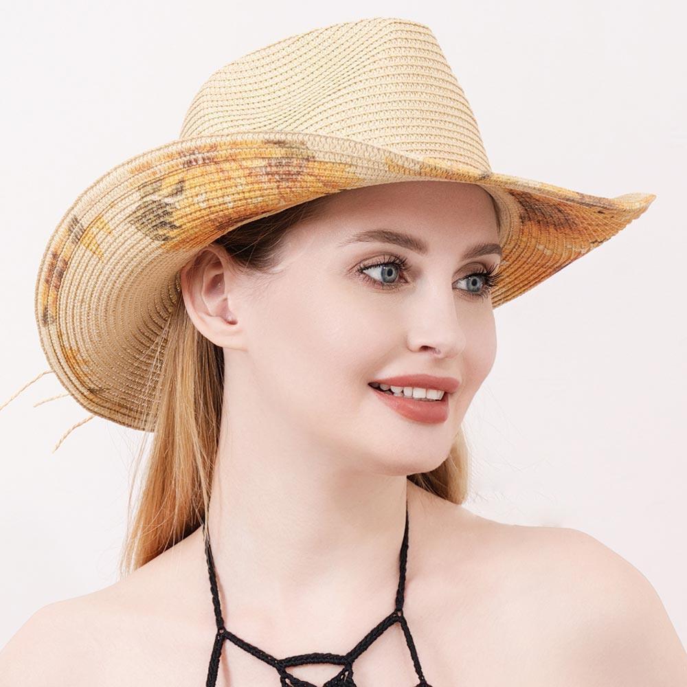 Sunflower Printed Straw Panama Sun Hat - Jewelry Store by Erik Rayo