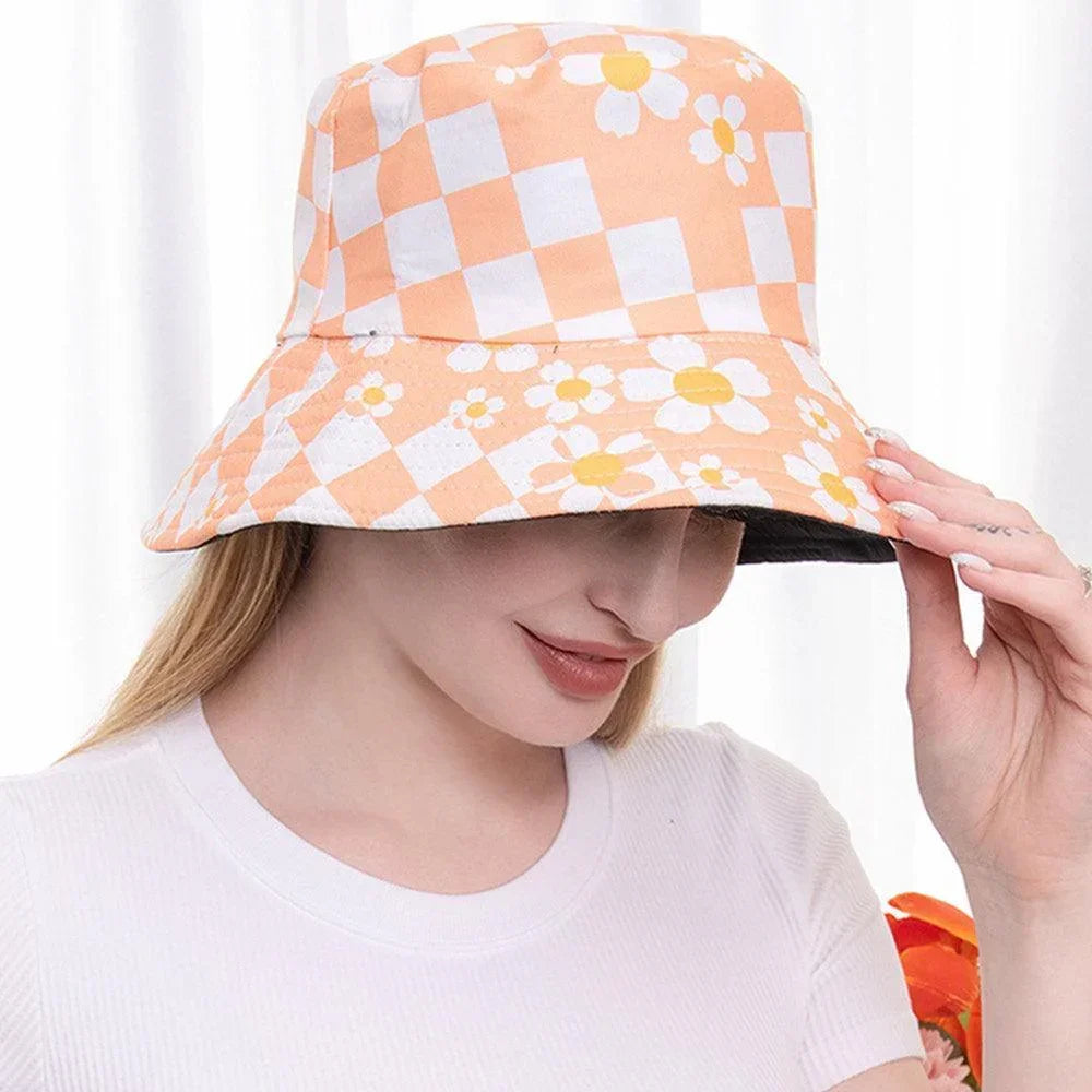 Flower Pointed Checkerboard Patterned Bucket Hat - Jewelry Store by Erik Rayo