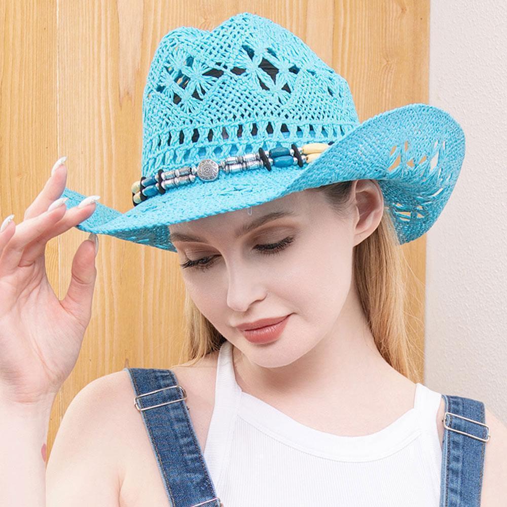 Natural Stone Wood Accented Straw Cowboy Sun Hat - Jewelry Store by Erik Rayo