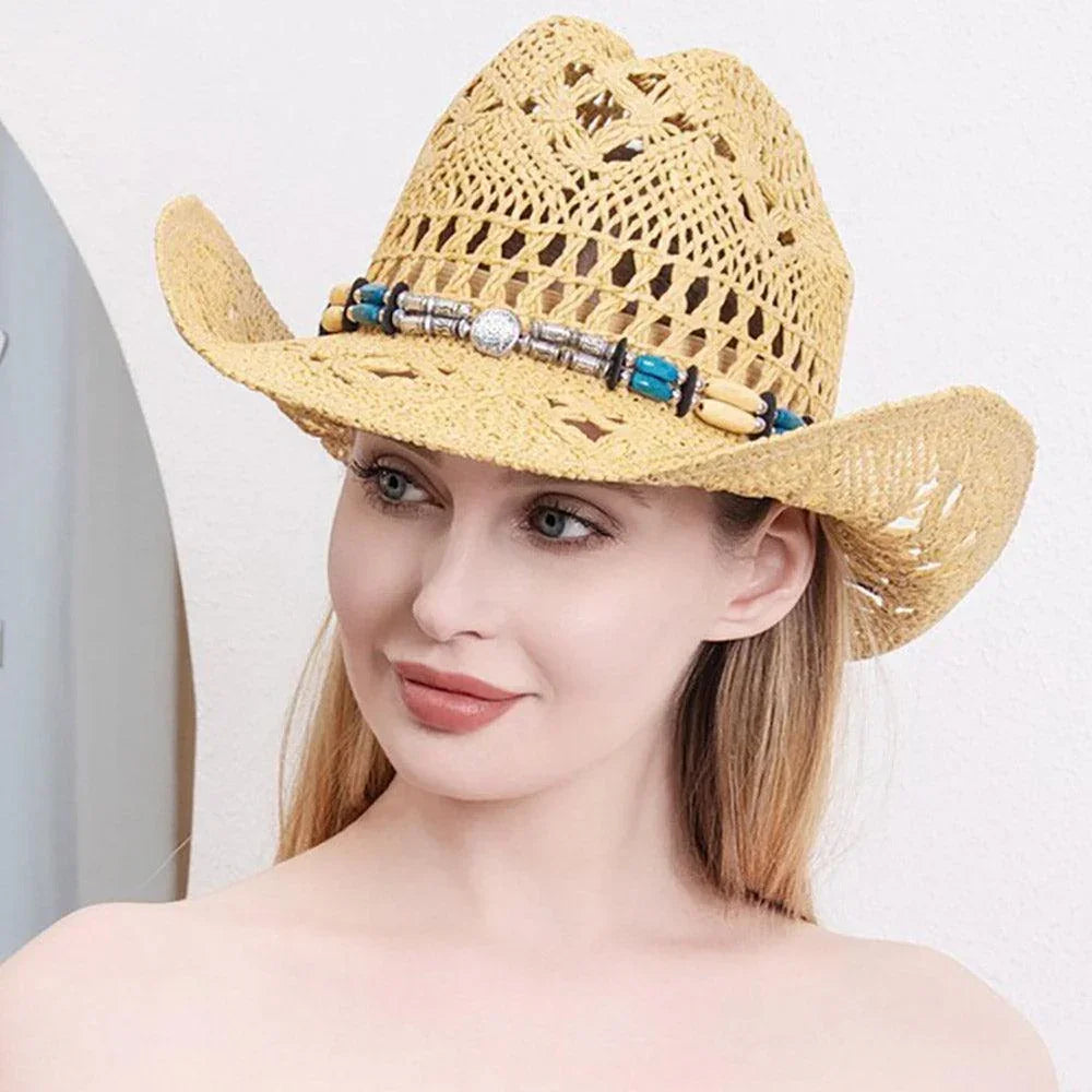 Natural Stone Wood Accented Straw Cowboy Sun Hat - Jewelry Store by Erik Rayo