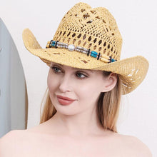 Load image into Gallery viewer, Natural Stone Wood Accented Straw Cowboy Sun Hat
