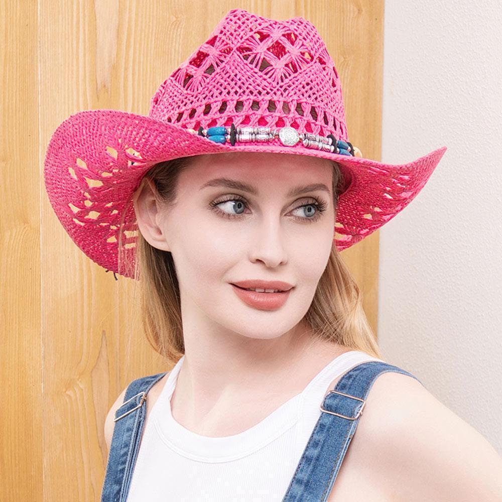 Natural Stone Wood Accented Straw Cowboy Sun Hat - Jewelry Store by Erik Rayo