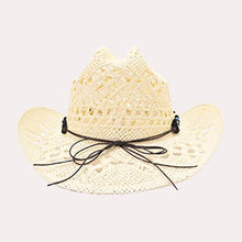 Load image into Gallery viewer, Natural Stone Wood Accented Straw Cowboy Sun Hat
