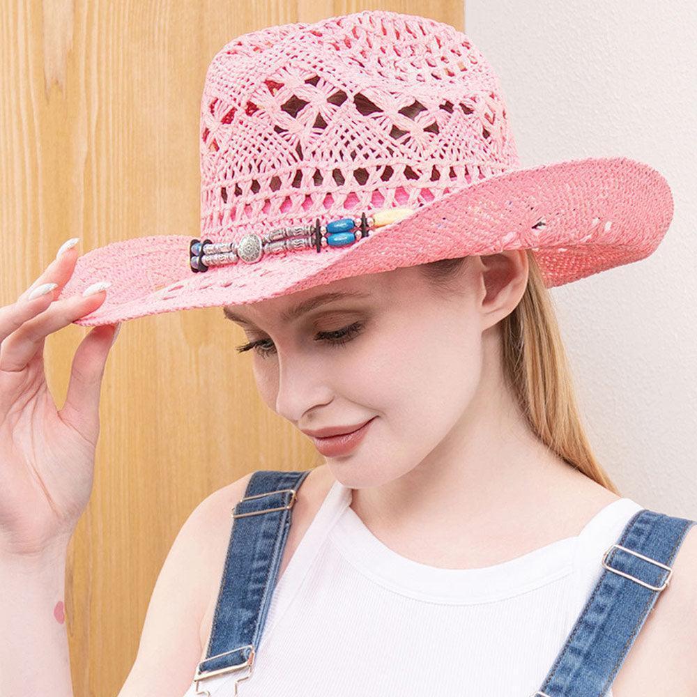 Natural Stone Wood Accented Straw Cowboy Sun Hat - Jewelry Store by Erik Rayo