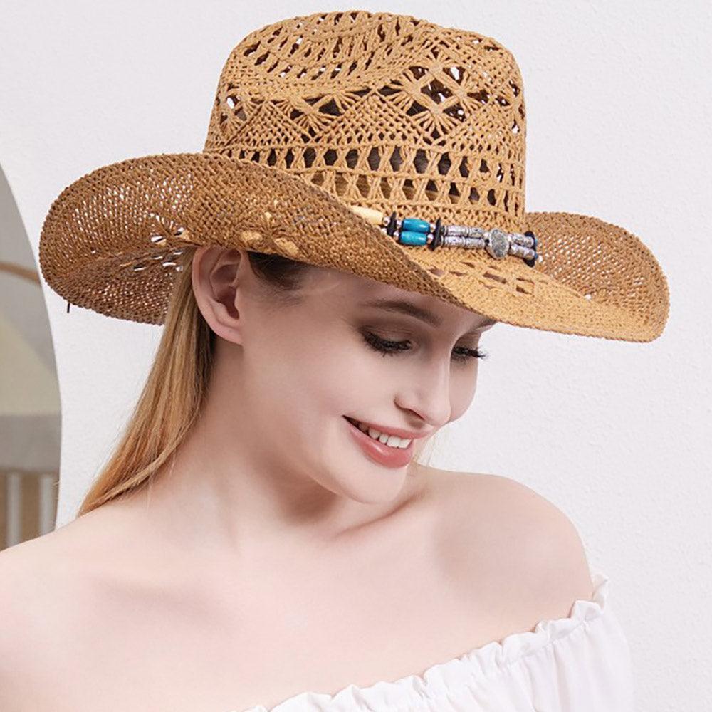 Natural Stone Wood Accented Straw Cowboy Sun Hat - Jewelry Store by Erik Rayo