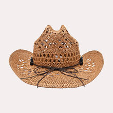 Load image into Gallery viewer, Natural Stone Wood Accented Straw Cowboy Sun Hat
