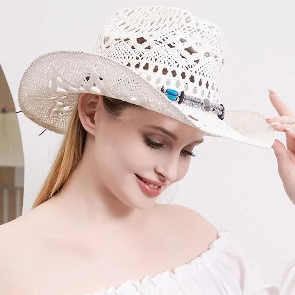 Natural Stone Wood Accented Straw Cowboy Sun Hat - Jewelry Store by Erik Rayo