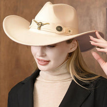 Load image into Gallery viewer, Steer Head Pointed Cowboy Fedora Panama Hat
