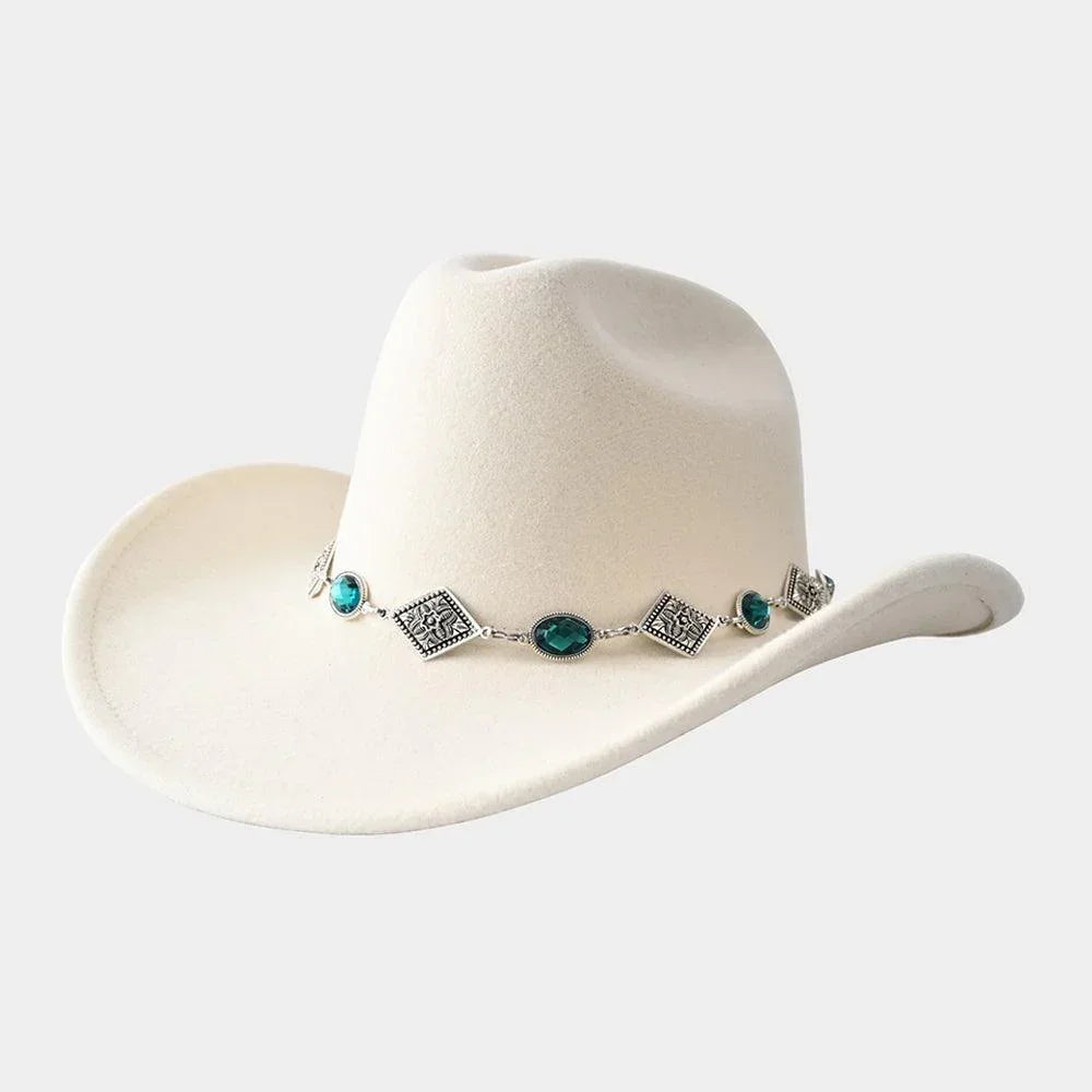 Oval Stone Antique Metal Band Solid Cowboy Fedora Panama Hat - Jewelry Store by Erik Rayo