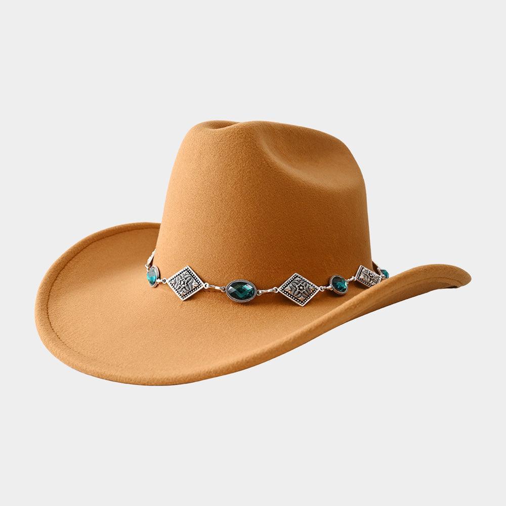 Oval Stone Antique Metal Band Solid Cowboy Fedora Panama Hat - Jewelry Store by Erik Rayo