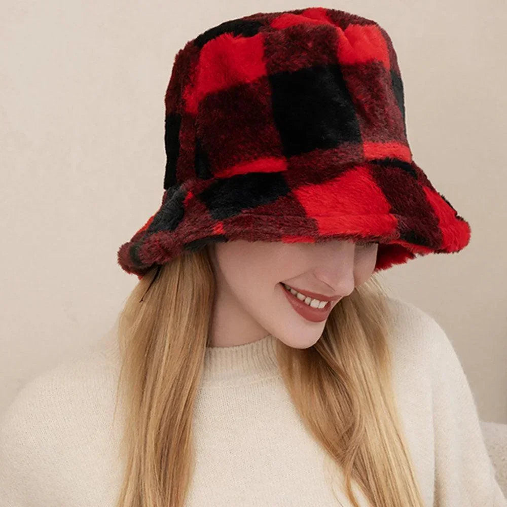 Faux Fur Buffalo Check Patterned Bucket Hat - Jewelry Store by Erik Rayo