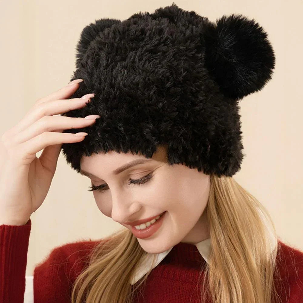 Faux Fur Pom Pom Ear Beanie Hat - Jewelry Store by Erik Rayo