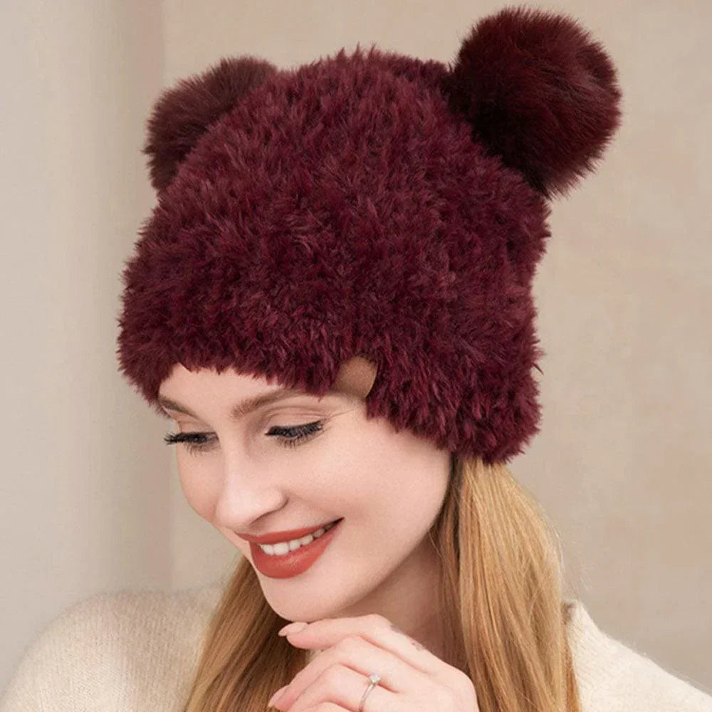 Faux Fur Pom Pom Ear Beanie Hat - Jewelry Store by Erik Rayo