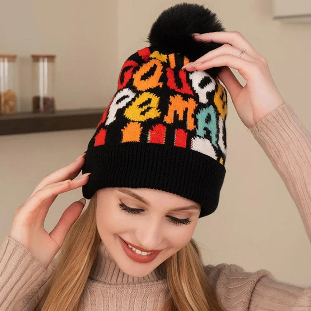 Faux Fur Pom Pom Colorful Beanie Hat - Jewelry Store by Erik Rayo