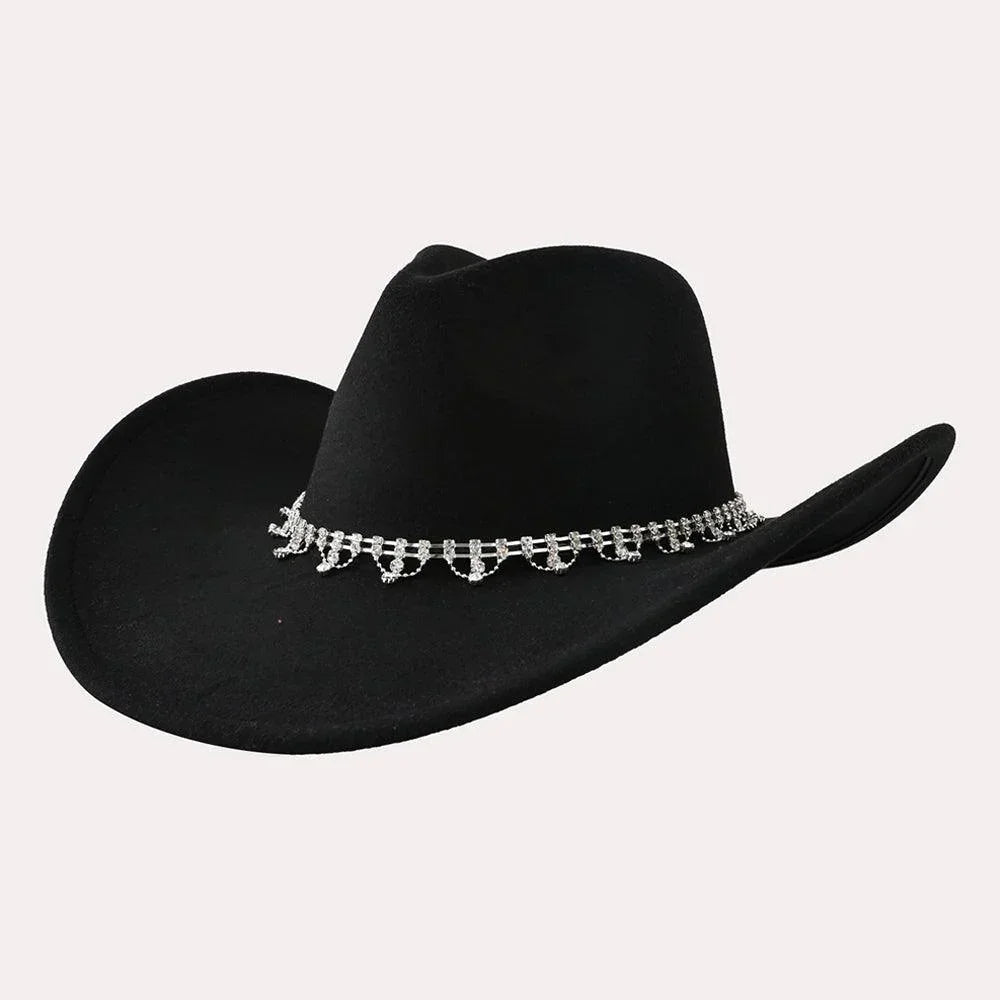 Stone Embellished Band Pointed Solid Cowboy Fedora Panama Hat - Jewelry Store by Erik Rayo