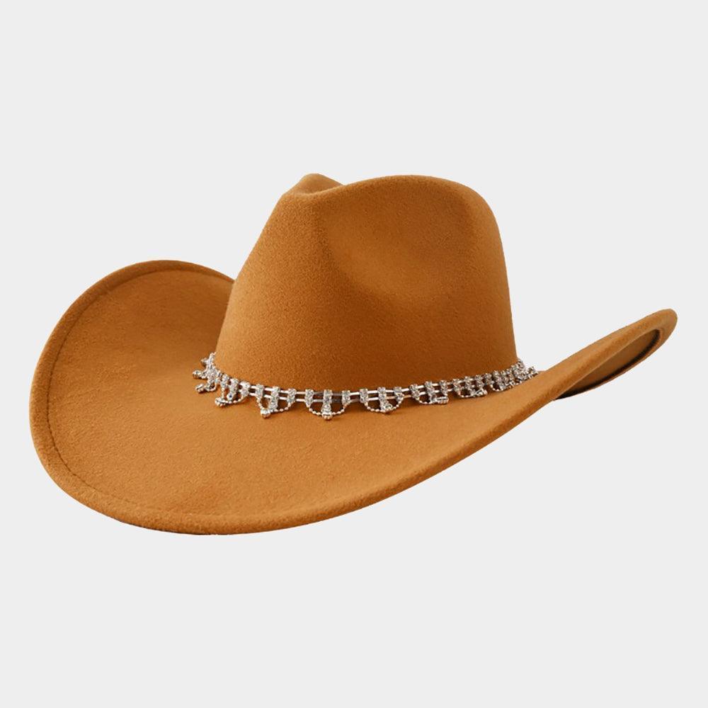 Stone Embellished Band Pointed Solid Cowboy Fedora Panama Hat - Jewelry Store by Erik Rayo