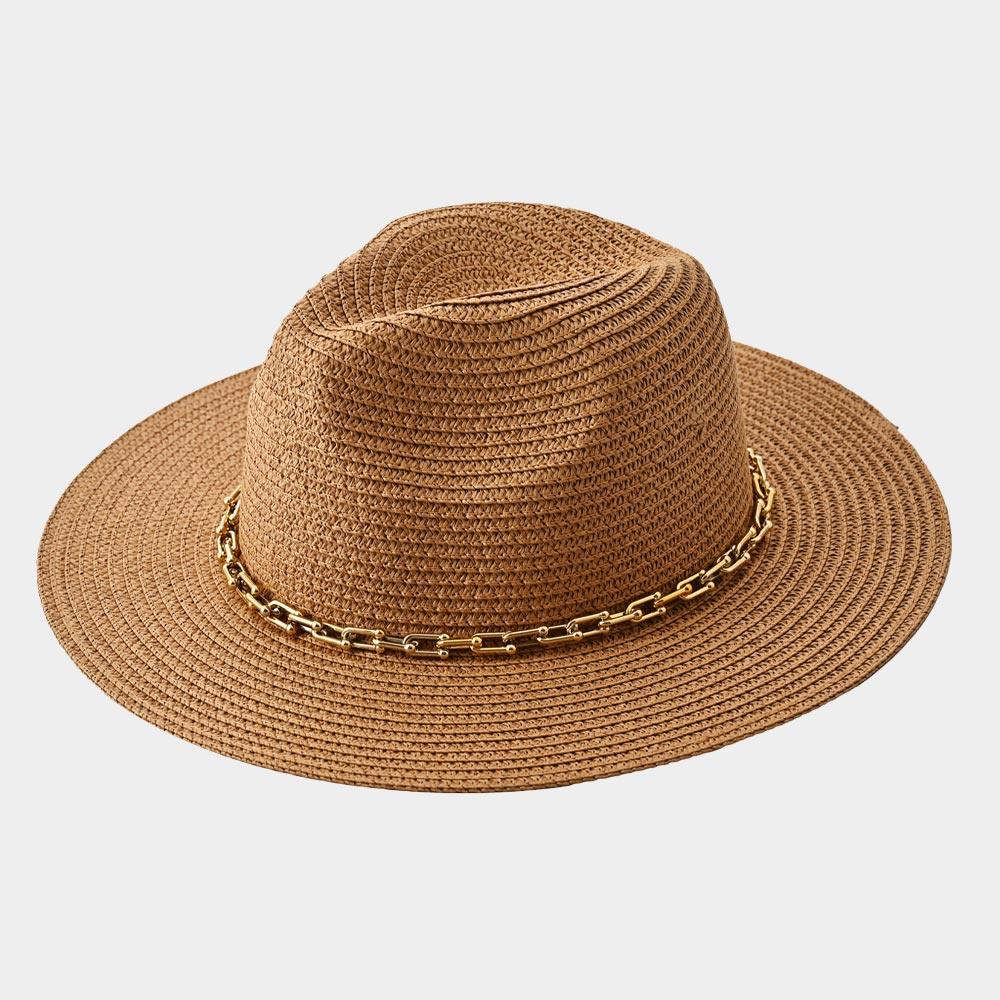 Hardware Chain Band Pointed Straw Hat